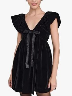 Black Velvet Dress with Bow